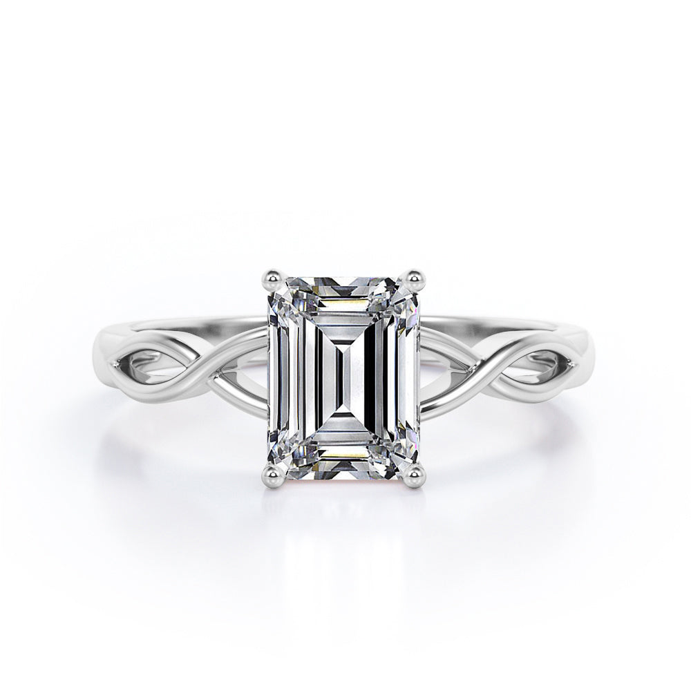 Solitaire 1 Carat Emerald Cut Moissanite Infinity Engagement Ring In Rose Gold