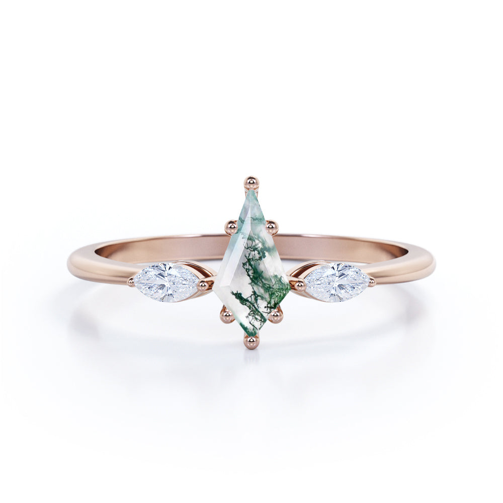 Trilogy 1 Carat Kite Moss Agate Engagement Ring
