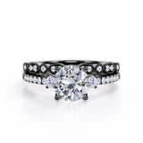 Pave 1.5 Carat Round Cut Moissanite Wedding Ring Set