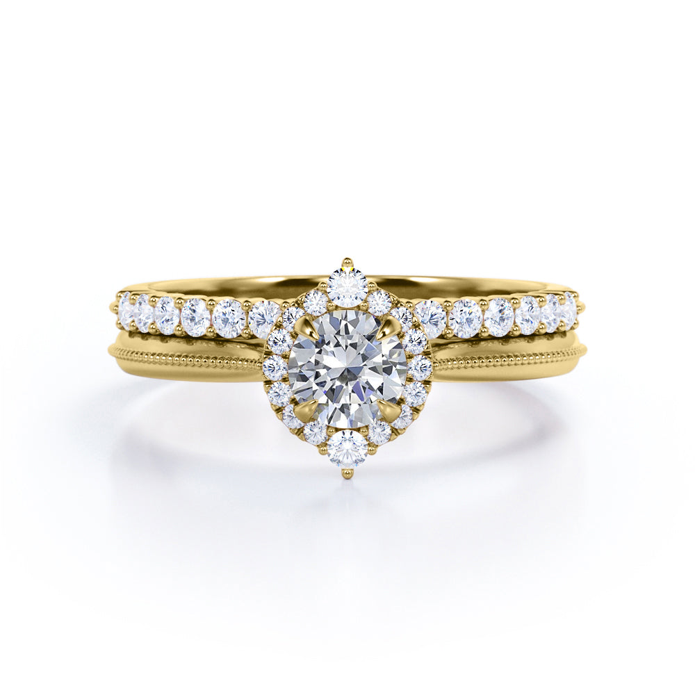 1.25 Carat Round Cut Moissanite And Diamond Filigree Bridal Set In White Gold