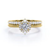 1.25 Carat Round Cut Moissanite And Diamond Filigree Bridal Set In White Gold