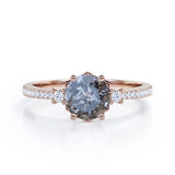 Pave 0.75 Ct Round Cut Salt and Pepper Diamond Engagement Ring