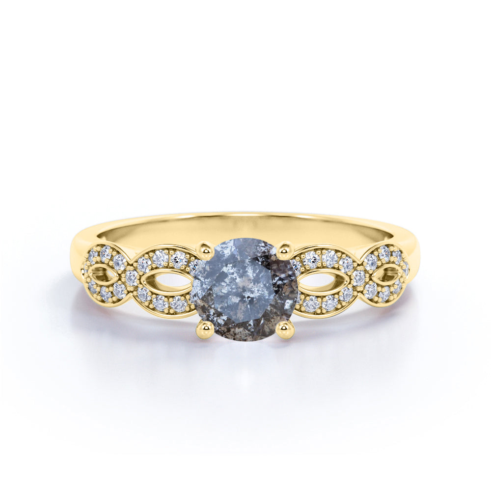 0.75 Ct Round Salt and Pepper Diamond Infinity Twisted Engagement Ring