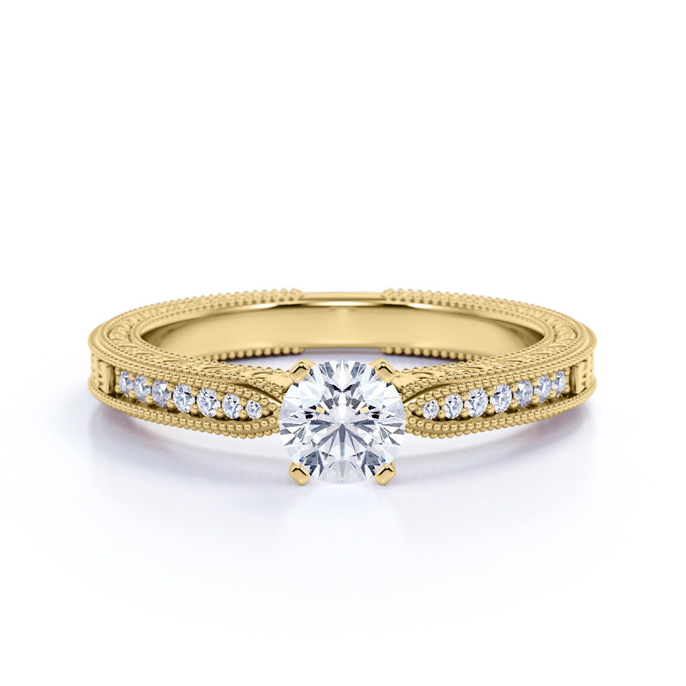 Milgrain 0.50 Ct Round Cut Diamond Engagement Ring