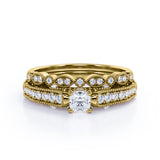 Vintage-inspired 1 carat Cushion Cut Moissanite and Diamond Wedding Set in White Gold - Anniversary Gift