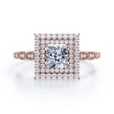 Scalloped 1.1 carat Princess Cut Moissanite and Diamond Engagement Ring in Black Gold