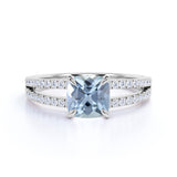 1.25 Carat cushion cut Aquamarine and Diamond Engagement Ring in Rose Gold
