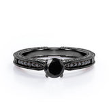 1.25 ct Round Lab Black Diamond Milgrain Engagement Ring