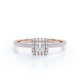 Pave 1 Carat Princess Cut Moissanite Halo Engagement Ring