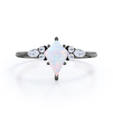 Asymmetric 1.30 Carat kite Shaped White Fire Opal And Diamond Seven Stone Engagement Ring In White Gold