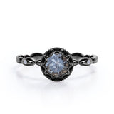 Beaded Halo 0.35 Carat Round Cut Icy Grey Salt and Pepper Diamond Three Stone Engagement Ring In White Gold