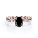 Vintage design 1.50 Carat Oval cut Lab Black Diamond Wedding Set for Women in Rose Gold