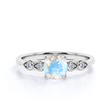 1.10 Carat Round Cut Moonstone Boho Ring in White Gold - Rainbow Moonstone Engagement Ring