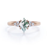 Clustered Triangle 1 Ct Kite Moss Agate Engagement Ring