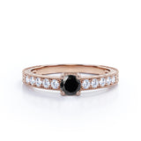 1.10 Carat Round Cut Lab Grown Black Diamond Vintage Milgrain Engagement Ring In White Gold