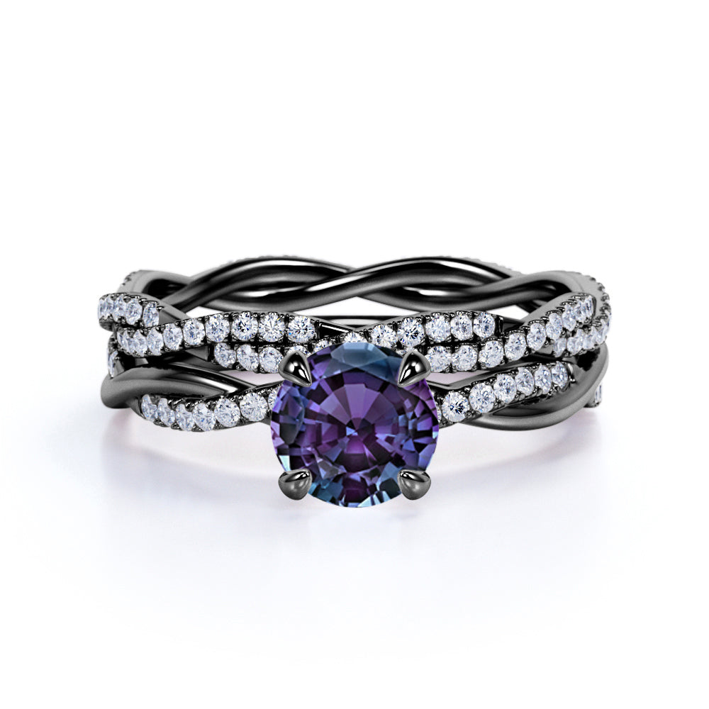 Infinity 1.75 Ct Round Cut Alexandrite Bridal Set