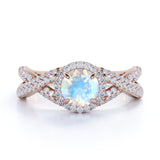 1.25 ct Round Moonstone Halo Engagement Ring