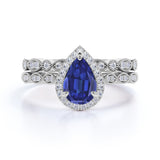 Vintage 1.5 Ct Pear Cut Lab Sapphire Engagement Ring