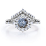 Vintage 1 Ct Round Cut Salt and Pepper Diamond Wedding Ring Set