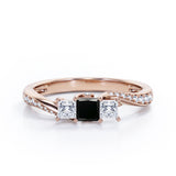 Scale Bridge Accent 0.65 carat Princess Black Diamond Twisted Wave Engagement Ring in Rose Gold