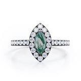 Classic Marquise 1 carat Marquise Moss Green Agate and Diamonds Engagement Ring in White Gold