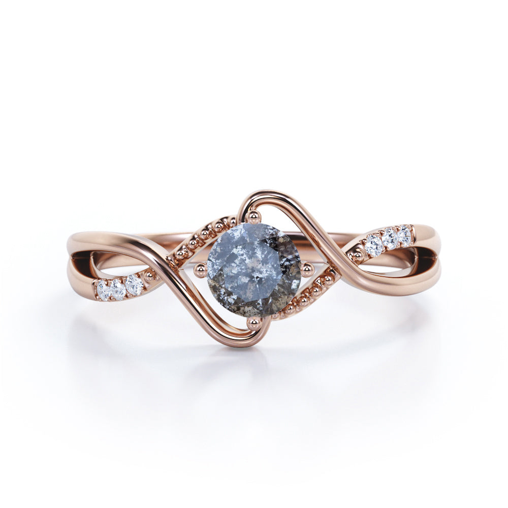 0.45 Ct Round Salt and Pepper Diamond Infinity Engagement Ring