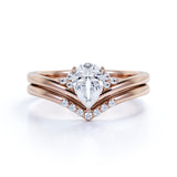 Cluster 1.25 Carat Almond Shape Moissanite and Diamond Contour Wedding Set in Rose Gold