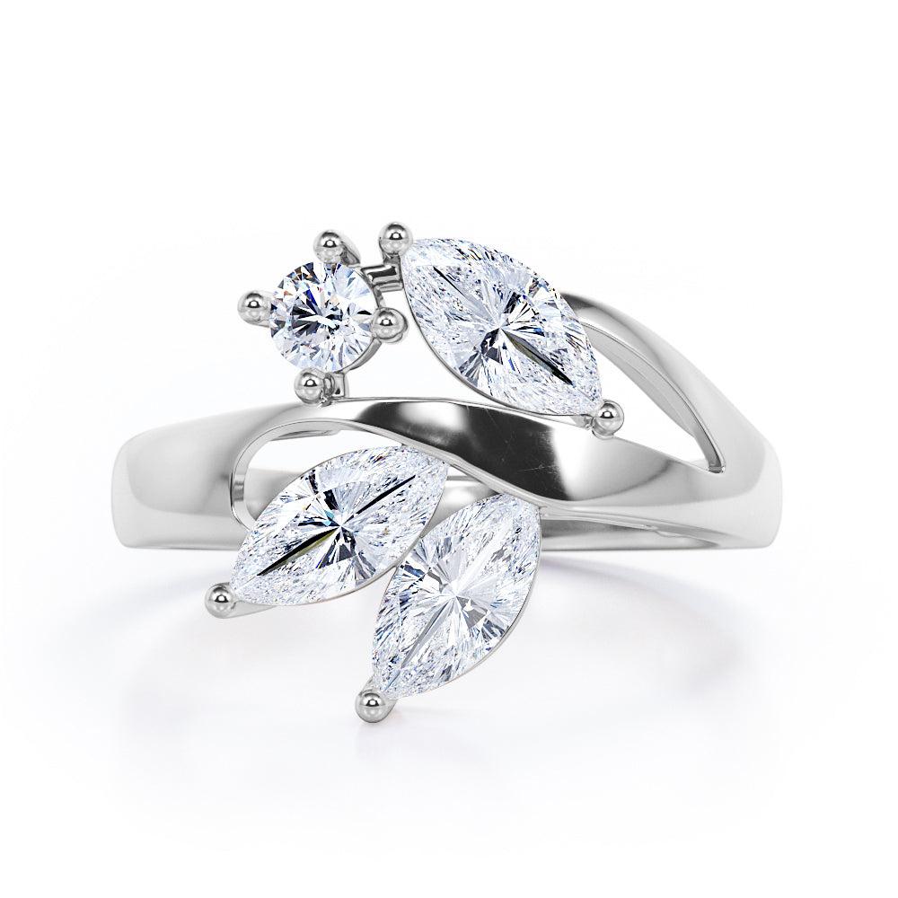 Nature-Inspired Four Stones Marquise and Round Moissanite Promise Ring in Rose Gold