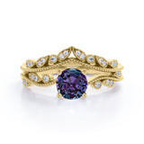 Vintage 1.50 Ct Round Lab Alexandrite Bridal Set