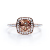 Vintage Style 1.50 Carat Cushion Cut Peach Pink Morganite Solitaire Engagement Ring in Rose Gold