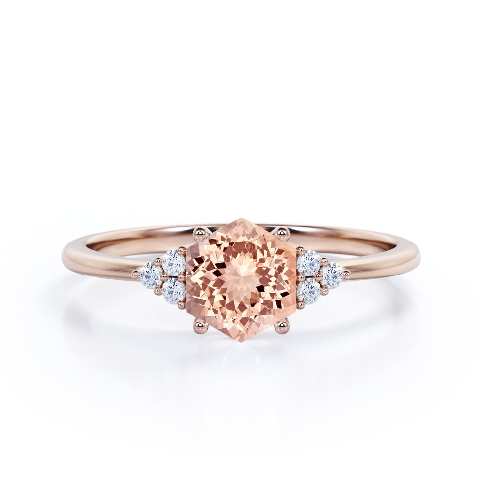 Composite Kite Shape 0.55 carat Hexagon Morganite and Moissanite Engagement Ring in White Gold