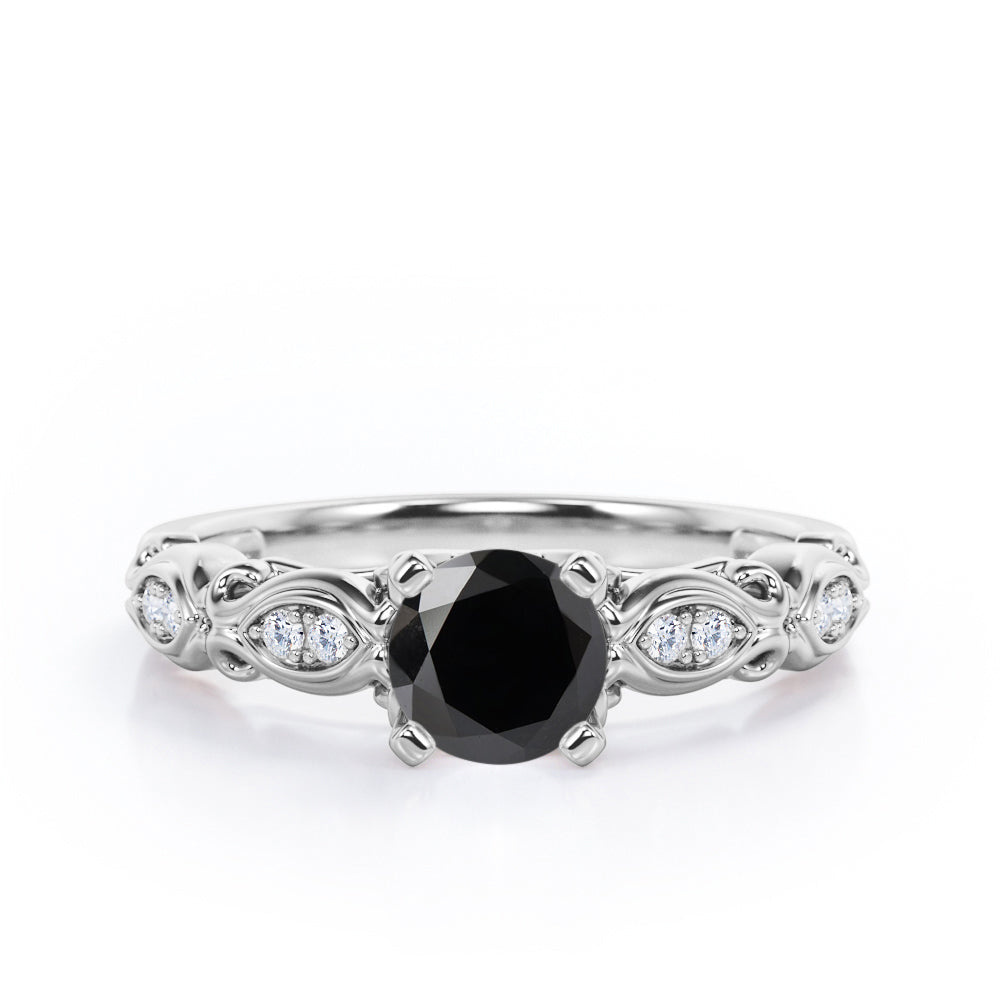 Decorative Basket Prong 0.5 carat Round Black Diamond Nature-Inspired Ring in Rose Gold