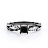 Twisted and Split Pinched Shank 0.65 carat Princess Black Diamonds Elegant Engagement Ring in White Gold