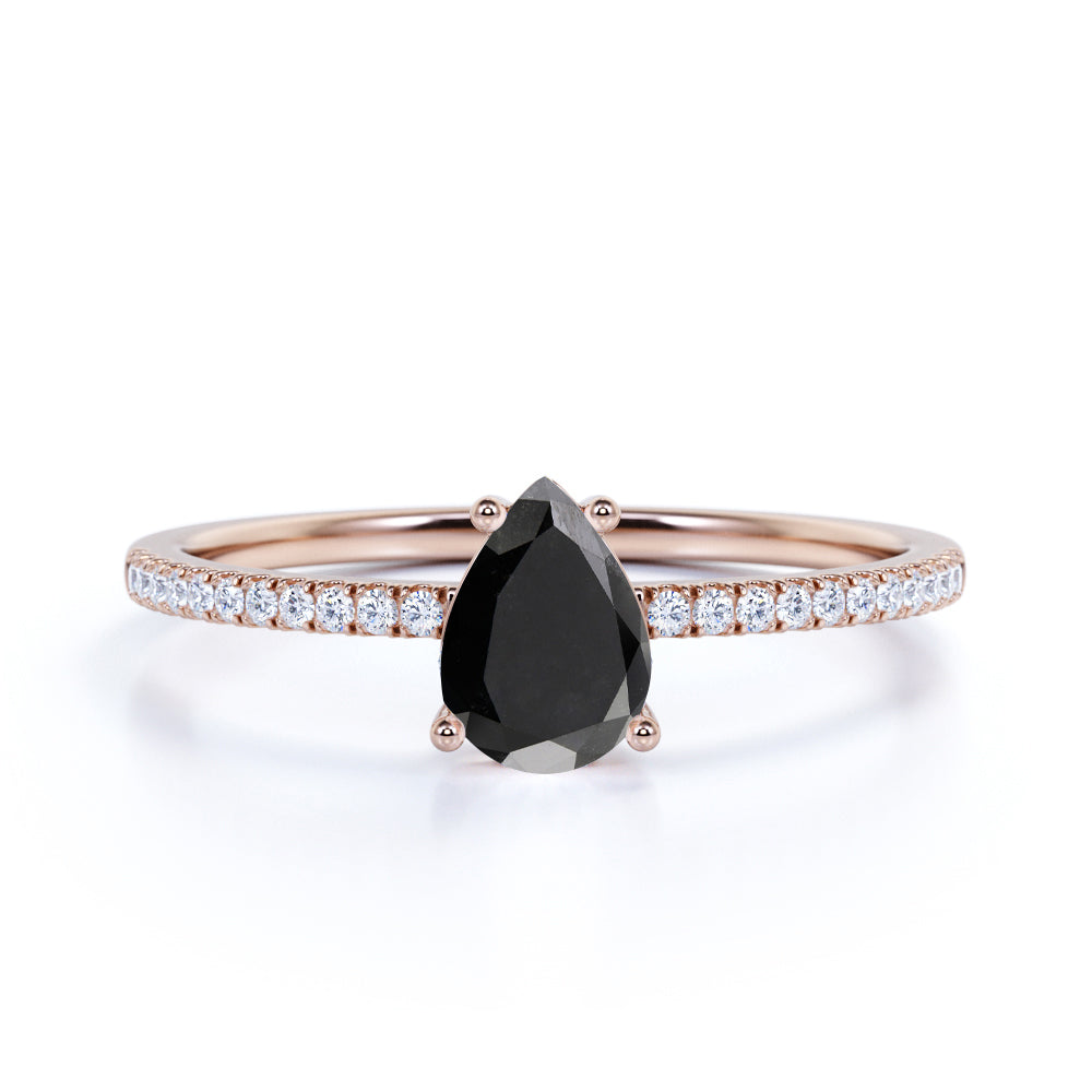 Simple 1.25 Carat Pear Shape Lab Lab Black Diamond and Fishtail Engagement Ring in White Gold