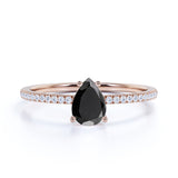 Simple 1.25 Carat Pear Shape Lab Lab Black Diamond and Fishtail Engagement Ring in White Gold