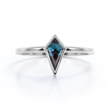Solitaire 0.85 Carat Kite Shaped Lab Created Alexandrite Bezel Set Engagement Ring  In White Gold