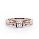 Minimalist 4-Prong Cathedral 0.35 TCW Princess Cut Diamond Mini Flush Pave Engagement Ring in 10K Rose Gold