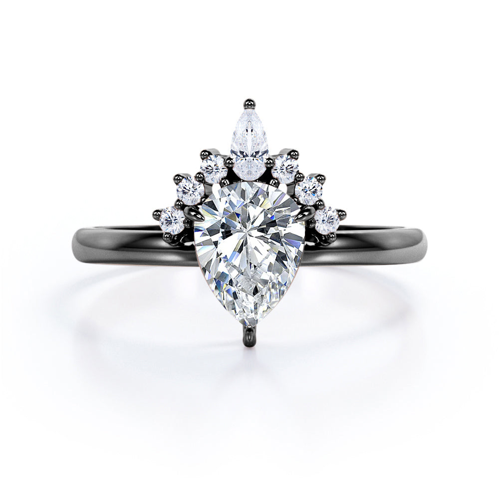 Half Halo 0.55 carat Pear Moissanite and Diamond Engagement Ring in Rose Gold