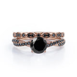 Art Deco Pave Infinity 1.65 TCW Round-Shaped Lab Created Black Diamond Basket Cathedral Wedding Set in White Gold