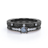 Art Deco 0.55 Ct Round Salt and Pepper Diamond Wedding Ring Set