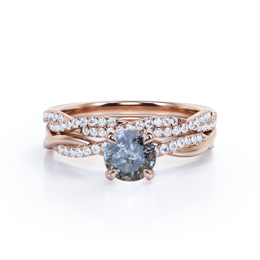 Infinity 0.65 Ct Round Cut Salt and Pepper Diamond Wedding Ring Set