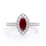 Classic Marquise 1 carat Marquise Lab Ruby and Diamonds Engagement Ring in White Gold