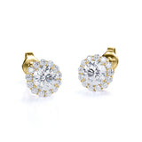 Sunflower Halo 1.10 Carat Round Cut Certified Moissanite and Diamond Shared Prong Cute Stud Earrings in Black Gold
