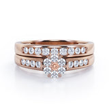 Flower Cluster Design 0.5 TCW Round-Shaped Morganite and Moissanite Flush-Channel Bridal Ring Set in  White Gold