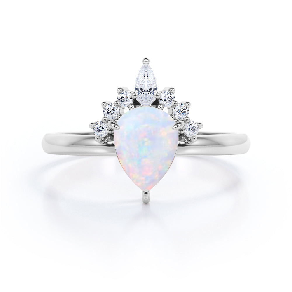1.25 Ct Pear Cut Lab Created Opal Tiara Engagement Ring