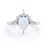 1.25 Ct Pear Cut Lab Created Opal Tiara Engagement Ring