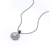 Basket Set Solitaire 1.50 Carat Round Cut Certified Moissanite and Diamond Micro Pave Pendant Necklace in White Gold