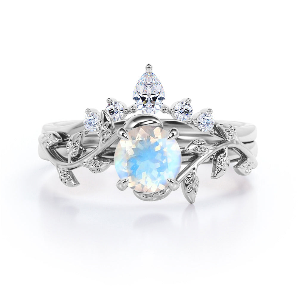 0.55 ct Round Moonstone Nature-Inspired Bridal Set