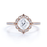 1.25 Carat Cushion Cut Moissanite Floral Engagement Ring