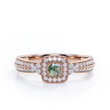 Double Pave Channel 1.5 Carat Round-Shaped Green Moss agate and diamond Halo Cluster Engagement Ring in Rose Gold